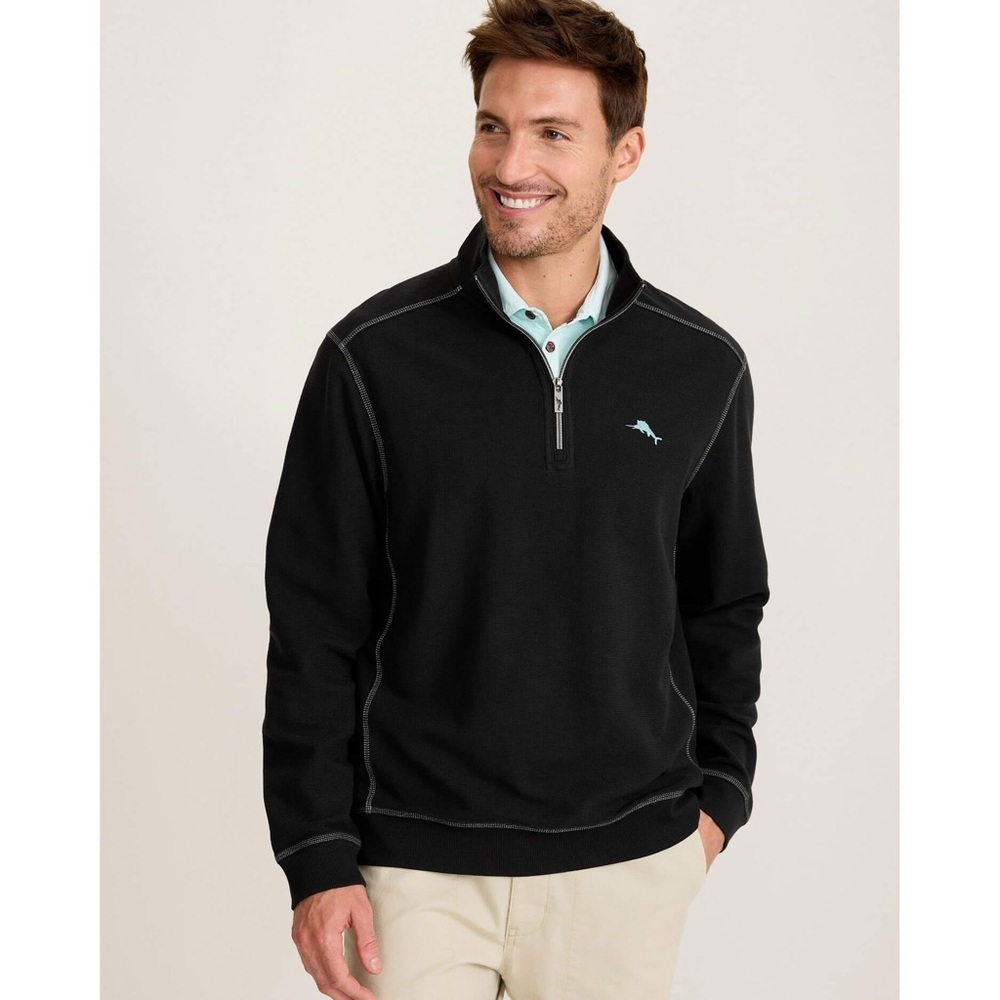 Tommy Bahama Men’s Tobago Bay Half Zip Sweatshirt Size XL Black 100% Cotton